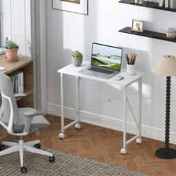 Rackhams Folding Desk on Wheels, Writing Table for Home Office, Natural - White - MDF