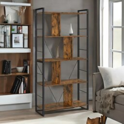 Rackhams Industrial 5 Tier Rustic Brown Bookcase Zig Zag - thumbnail 5