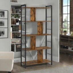 Rackhams Industrial 5 Tier Rustic Brown Bookcase Zig Zag - thumbnail 4