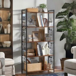 Rackhams Industrial 5 Tier Rustic Brown Bookcase Zig Zag - thumbnail 2