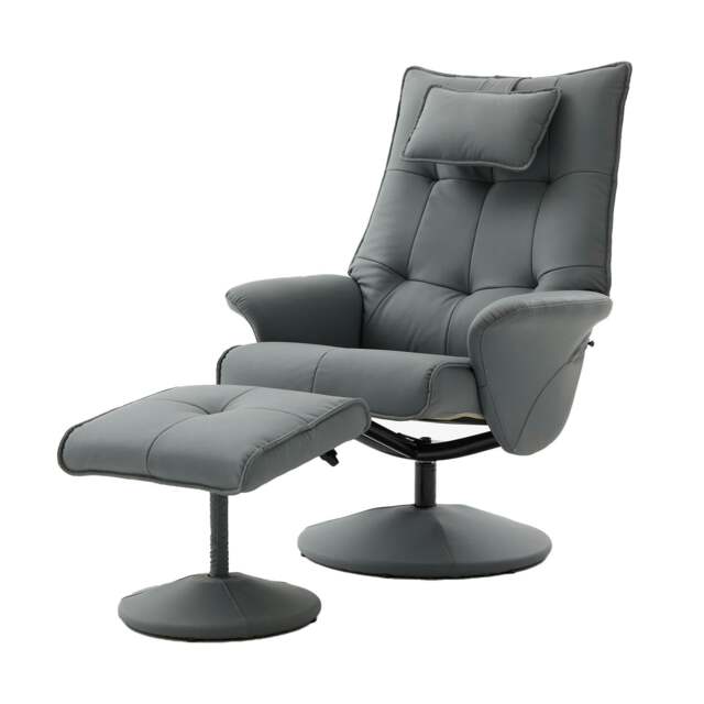 Rackhams Recliner Chair-Footstool, PU Leather Recliner Armchair, 135° Reclining Swivel Sofa Chair, High Back Ergonomic Couch Bed for Living Room - Grey - image 1