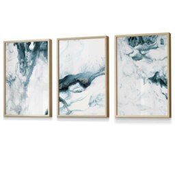 Rackhams Abstract Teal and White Set of 3 Framed Wall Art - 30x42cm (A3) - Black - thumbnail 6