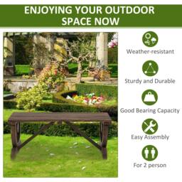 Rackhams Garden Rustic Wooden Bench Wheel-Shaped Legs Slatted Seat Stable Reinforced Structure Outdoor Patio Garden 2-Person Bench Seat - Brown - thumbnail 5