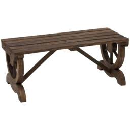 Rackhams Garden Rustic Wooden Bench Wheel-Shaped Legs Slatted Seat Stable Reinforced Structure Outdoor Patio Garden 2-Person Bench Seat - Brown - thumbnail 1
