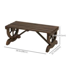 Rackhams Garden Rustic Wooden Bench Wheel-Shaped Legs Slatted Seat Stable Reinforced Structure Outdoor Patio Garden 2-Person Bench Seat - Brown - thumbnail 2