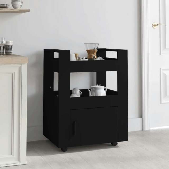 Rackhams Kitchen Trolley Black 60x45x80 cm Engineered Wood