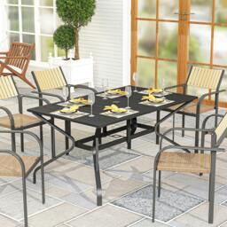 Rackhams Garden Dining Table with Steel Frame and Slatted Top for Balcony Black