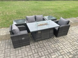 Rackhams Rattan Outdoor Garden Furniture Set Gas Fire Pit Dining Table with 2 Side Tables Chair Love seat Sofa - thumbnail 2