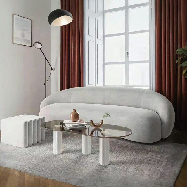 Rackhams Julep Modern Curved Three Seater, Four Seater Sofa, Velvet - Curved Sofa 180cm - White - image 1