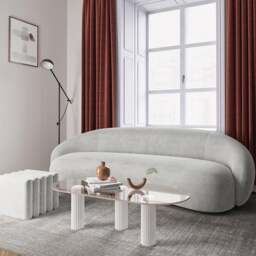Rackhams Julep Modern Curved Three Seater, Four Seater Sofa, Velvet - Curved Sofa 180cm - White - thumbnail 4