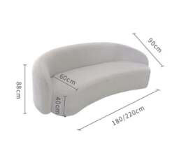 Rackhams Julep Modern Curved Three Seater, Four Seater Sofa, Velvet - Curved Sofa 180cm - White - thumbnail 5
