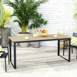 Rackhams Garden Dining Table for 6 People with Slatted Table Top Metal Frame - Teak - Wood plastic composite, Metal - 175L x 78W x 75H cm - thumbnail 1