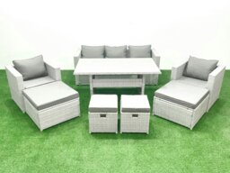 Rackhams Rattan Garden Furniture Set Outdoor 9 Seater Patio Dining Sets with Glass Top Dining Table Light Grey Mixed - thumbnail 1