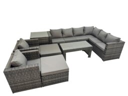 Rackhams Outdoor Rattan Oblong Coffee Table Corner Sofa Sets Garden Furniture Set with 2 Chairs 2 Big Stools Side Table Dark Grey Mixed - thumbnail 1