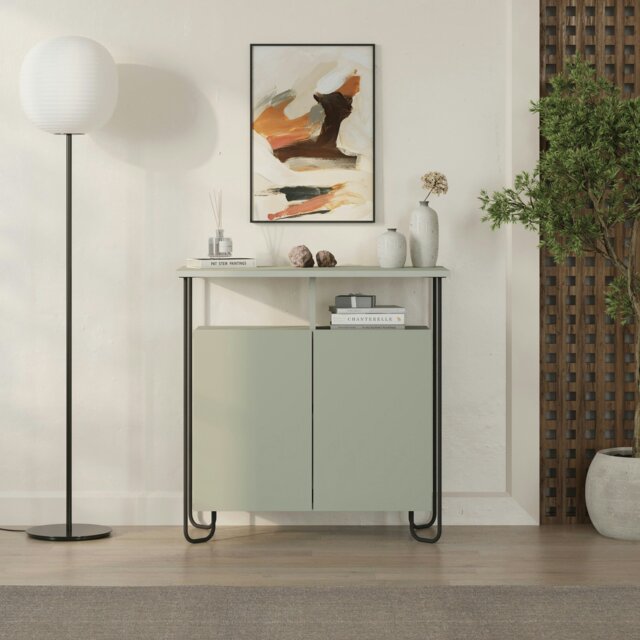 Rackhams Modern 2 Door Sideboard Unit Metal Legs - Ash Green - image 1