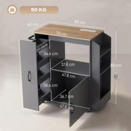 Rackhams Kitchen Trolley on Wheels, Rolling Kitchen Cart with Power Outlet - Grey - thumbnail 3