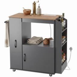Rackhams Kitchen Trolley on Wheels, Rolling Kitchen Cart with Power Outlet - Grey - thumbnail 2