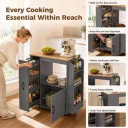 Rackhams Kitchen Trolley on Wheels, Rolling Kitchen Cart with Power Outlet - Grey - thumbnail 5