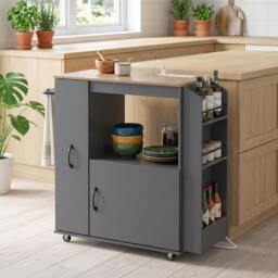 Rackhams Kitchen Trolley on Wheels, Rolling Kitchen Cart with Power Outlet - Grey - thumbnail 1