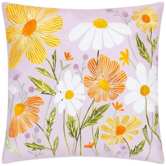 Rackhams Country Wild Flowers Outdoor Cushion Cover - Lilac/Peach - 43cm x 43cm - Lilac/Peach - 100% Polyester - image 1