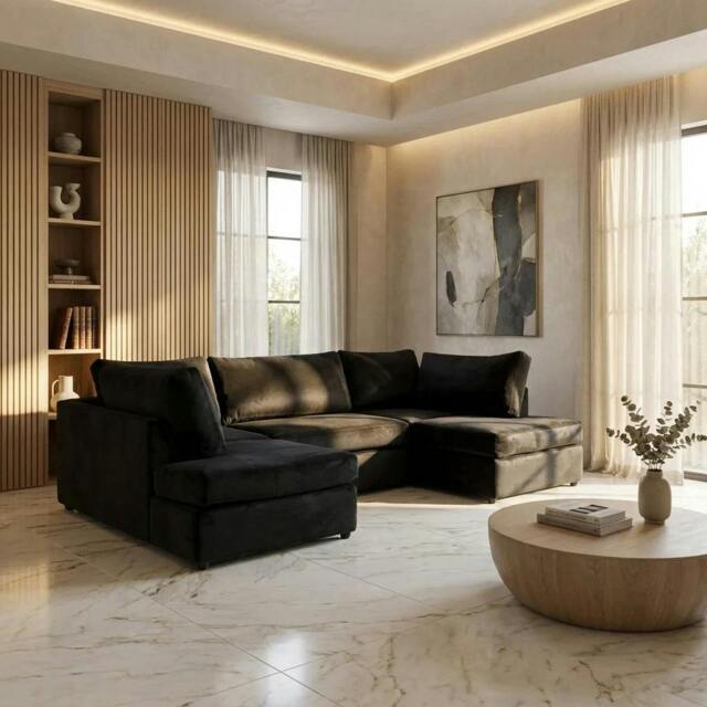 Rackhams Lorien U Shape Sofa - Plush Black - U Shape - image 1