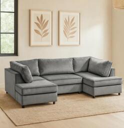 Rackhams Lorien U Shape Sofa - Plush Black - U Shape - thumbnail 2