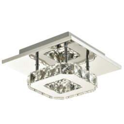 Rackhams Modern LED Ceiling Light with Chrome Square Metal and Clear Crystal Glass Beads - thumbnail 2