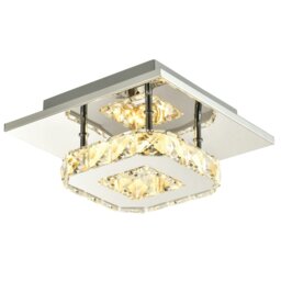 Rackhams Modern LED Ceiling Light with Chrome Square Metal and Clear Crystal Glass Beads - thumbnail 1