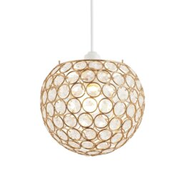 Rackhams Modern Round Gold Globe Easy Fit Pendant Shade with Small Clear Acrylic Beads - thumbnail 1