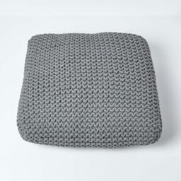 Rackhams Square Cotton Knitted Pouffe Floor Cushion - Yellow - thumbnail 4