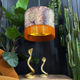 Rackhams Cinnamon Enchanted Wood Velvet Lampshade With Gold Lining and Fringing - Ceiling Pendant / Arc Lamp - 40cm diameter x 25cm height / 16 x 10 - thumbnail 2