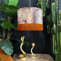 Rackhams Cinnamon Enchanted Wood Velvet Lampshade With Gold Lining and Fringing - Ceiling Pendant / Arc Lamp - 40cm diameter x 25cm height / 16 x 10 - thumbnail 3