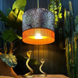 Rackhams Cinnamon Enchanted Wood Velvet Lampshade With Gold Lining and Fringing - Ceiling Pendant / Arc Lamp - 40cm diameter x 25cm height / 16 x 10 - thumbnail 4