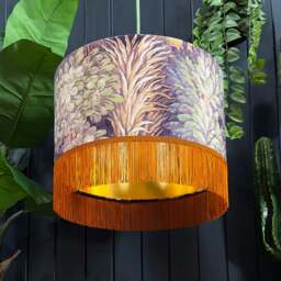 Rackhams Cinnamon Enchanted Wood Velvet Lampshade With Gold Lining and Fringing - Ceiling Pendant / Arc Lamp - 40cm diameter x 25cm height / 16 x 10