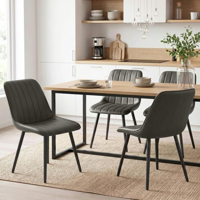 Rackhams Faux Leather Upholstered Kitchen Chairs with Metal Legs, Grey - image 1