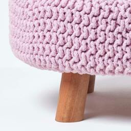 Rackhams Large Round Cotton Knitted Footstool on Legs - Teal Green - thumbnail 5