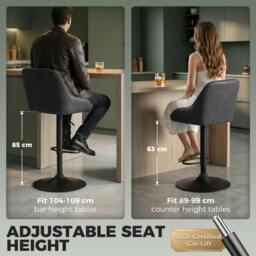 Rackhams Bar Stools Set of 2 Adjustable Swivel Counter Height - Dark Grey - thumbnail 6