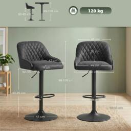 Rackhams Bar Stools Set of 2 Adjustable Swivel Counter Height - Dark Grey - thumbnail 4