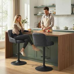 Rackhams Bar Stools Set of 2 Adjustable Swivel Counter Height - Dark Grey - thumbnail 2