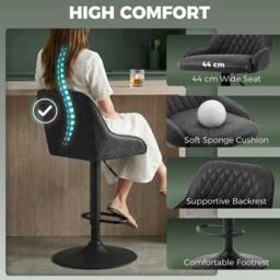Rackhams Bar Stools Set of 2 Adjustable Swivel Counter Height - Dark Grey - thumbnail 5