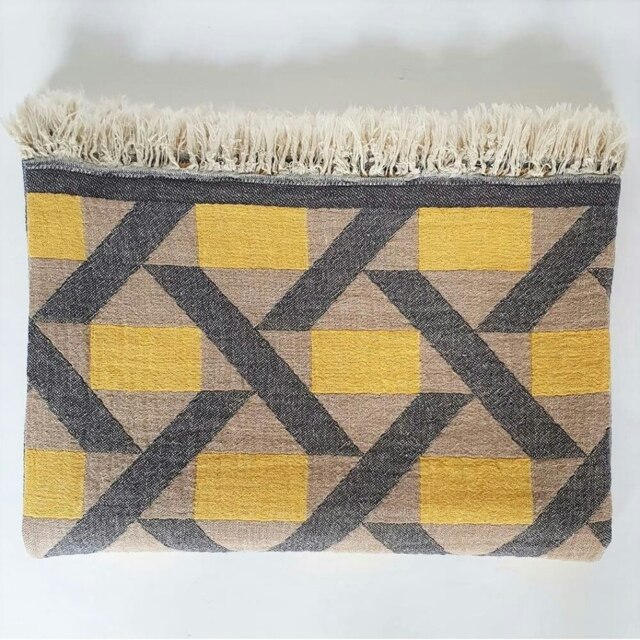 Rackhams Camden Soft Cotton Jacquard Throw - Mustard Yellow on Taupe - image 1