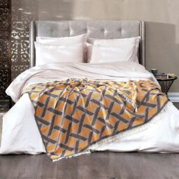 Rackhams Camden Soft Cotton Jacquard Throw - Mustard Yellow on Taupe - thumbnail 4