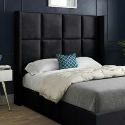 Rackhams Quanta Straight Winged Upholstered Soft Velvet Bed Frame - Black - Black - Small double - thumbnail 2