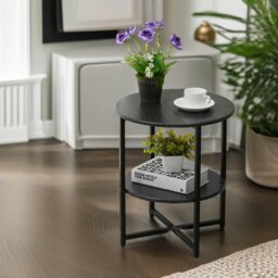 Rackhams Industrial 2 Tier Round Coffee Table For Living Room Black
