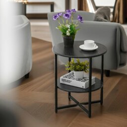 Rackhams Industrial 2 Tier Round Coffee Table For Living Room Black - thumbnail 2