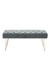 Rackhams Buttoned Velvet Bench Gold Hairpin Legs - Grey - thumbnail 3