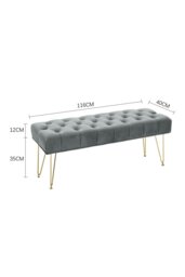 Rackhams Buttoned Velvet Bench Gold Hairpin Legs - Grey - thumbnail 6