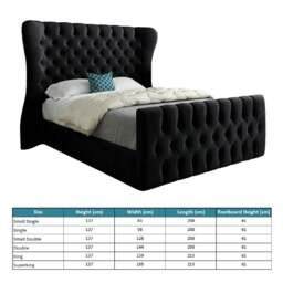 Rackhams Parma Wide Curved Winged Upholstered Soft Velvet Bed Frame - Black - Grey - Small single - thumbnail 5