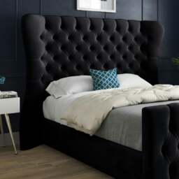 Rackhams Parma Wide Curved Winged Upholstered Soft Velvet Bed Frame - Black - Grey - Small single - thumbnail 3