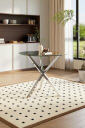 Rackhams Modern Clear Tempered Glass Dining Table Coffee Table with Chrome Three-Way Crossed Legs - Clear - thumbnail 5